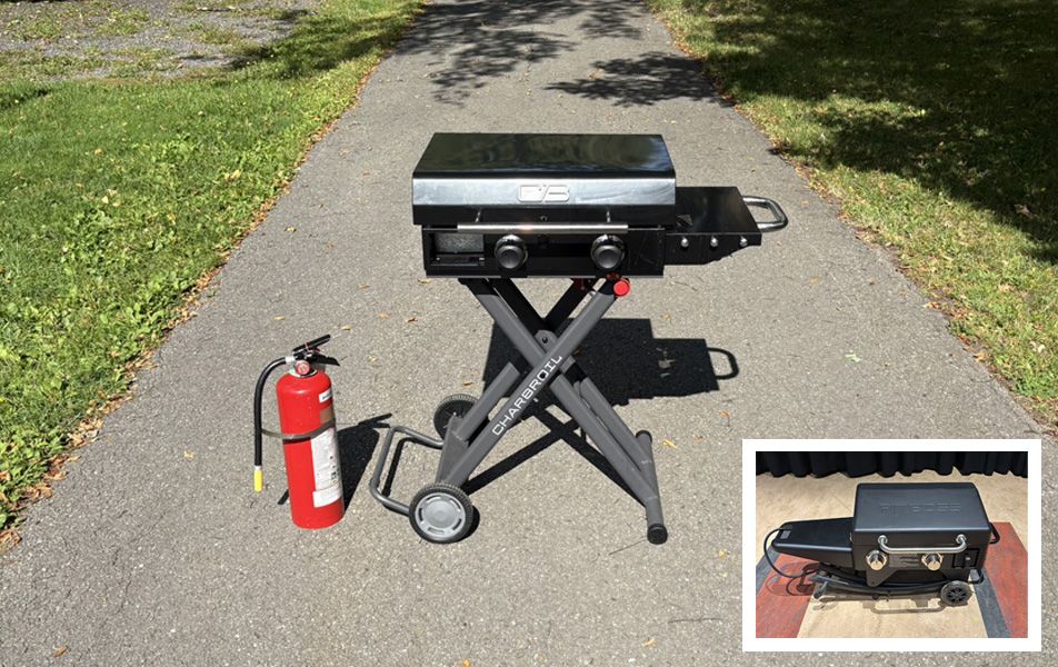 BBQ avec bonbonne de propane et extincteur